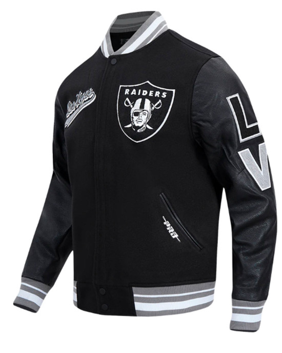 Las Vegas Raiders Script Tail Classic Rib Varsity Jacket Las Vegas Raiders Script Tail Classic Rib Varsity Jacket