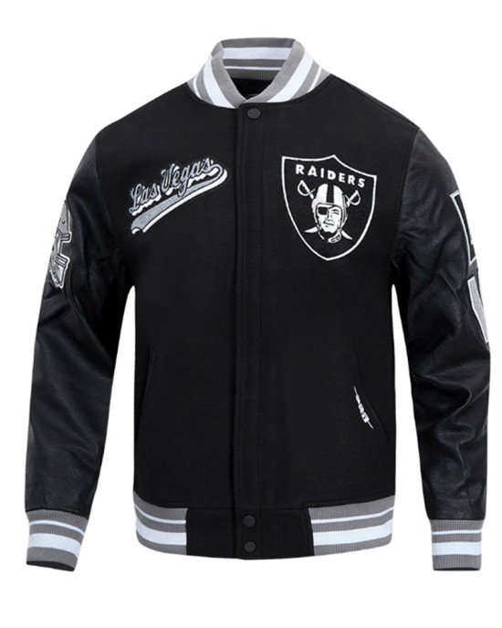 Las Vegas Raiders Script Tail Classic Rib Varsity Jacket Las Vegas Raiders Script Tail Classic Rib Varsity Jacket