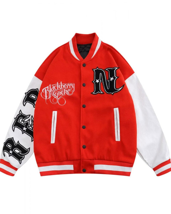 Letterman Blackberry Smoke Embroidered Jacket Letterman Blackberry Smoke Embroidered Jacket