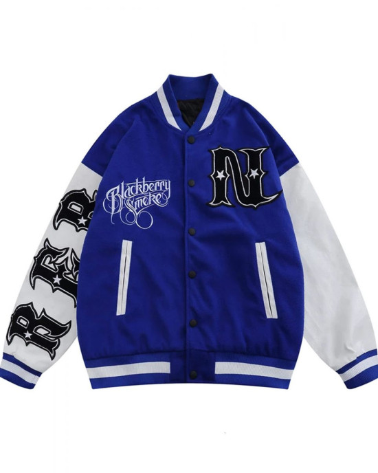 Letterman Blackberry Smoke Embroidered Jacket Letterman Blackberry Smoke Embroidered Jacket