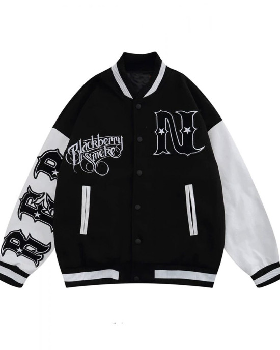 Letterman Blackberry Smoke Embroidered Jacket Letterman Blackberry Smoke Embroidered Jacket