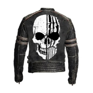 Live Fast Die Young Skull Biker Jacket