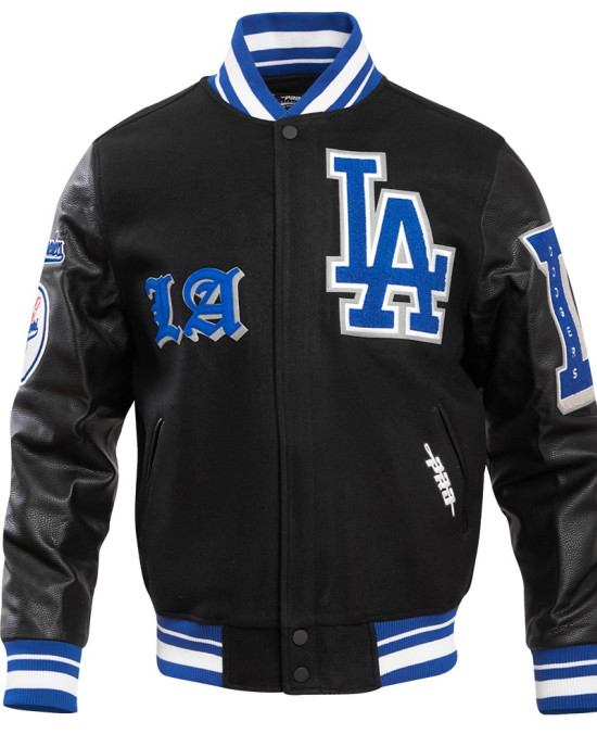 Los Angeles Dodgers Old English Black Wool Varsity Jacket