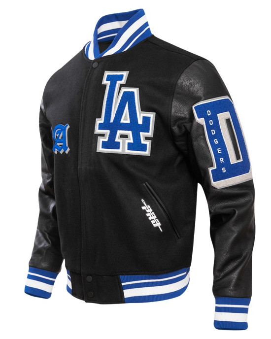 Los Angeles Dodgers Old English Black Wool Varsity Jacket
