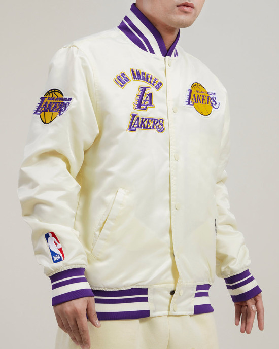 Los Angeles Lakers Retro Classic Off White Satin Jacket Los Angeles Lakers Retro Classic Off White Satin Jacket
