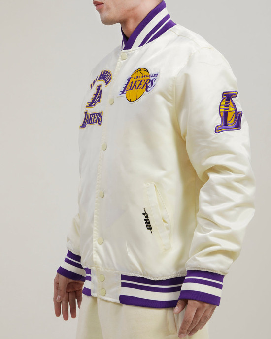 Los Angeles Lakers Retro Classic Off White Satin Jacket Los Angeles Lakers Retro Classic Off White Satin Jacket