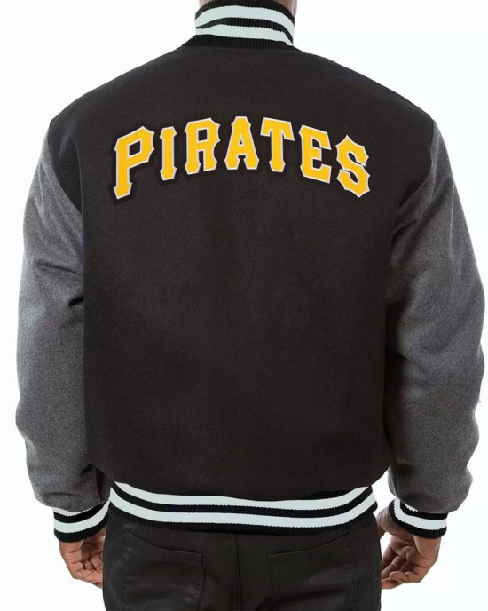 MLB Pittsburgh Pirates Baseball Varsity Wool Black and Grey Jacket MLB Pittsburgh Pirates Baseball Varsity Wool Black and Grey Jacket