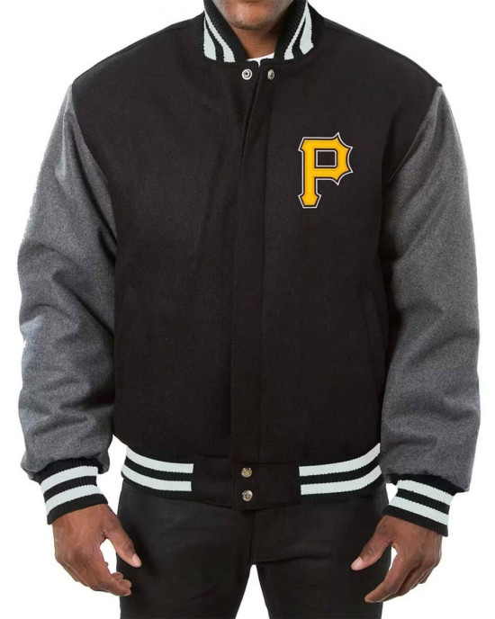 MLB Pittsburgh Pirates Baseball Varsity Wool Black and Grey Jacket MLB Pittsburgh Pirates Baseball Varsity Wool Black and Grey Jacket