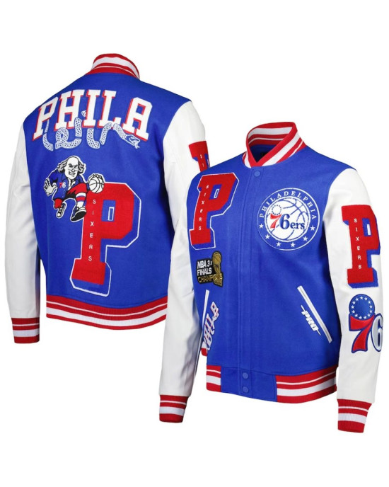 Mash Up Philadelphia 76ers Capsule Royal Varsity Jacket Mash Up Philadelphia 76ers Capsule Royal Varsity Jacket
