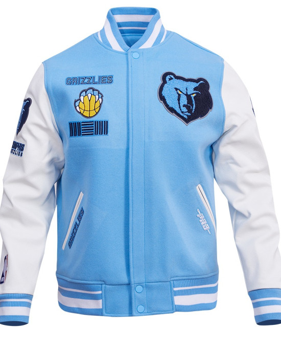 Memphis Grizzlies Retro Classic Rib Blue Varsity Jacket Memphis Grizzlies Retro Classic Rib Blue Varsity Jacket