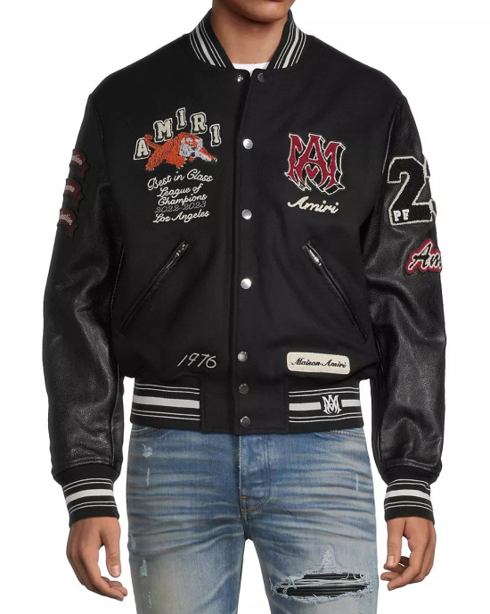 Men's Amiri Wool-Blend Varsity Bomber Jacket Men's Amiri Wool-Blend Varsity Bomber Jacket