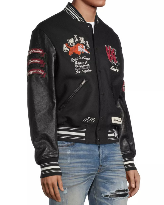 Men's Amiri Wool-Blend Varsity Bomber Jacket Men's Amiri Wool-Blend Varsity Bomber Jacket