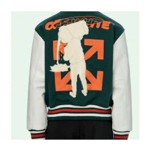 Men's Barrel Off White Varsity Jacket Green