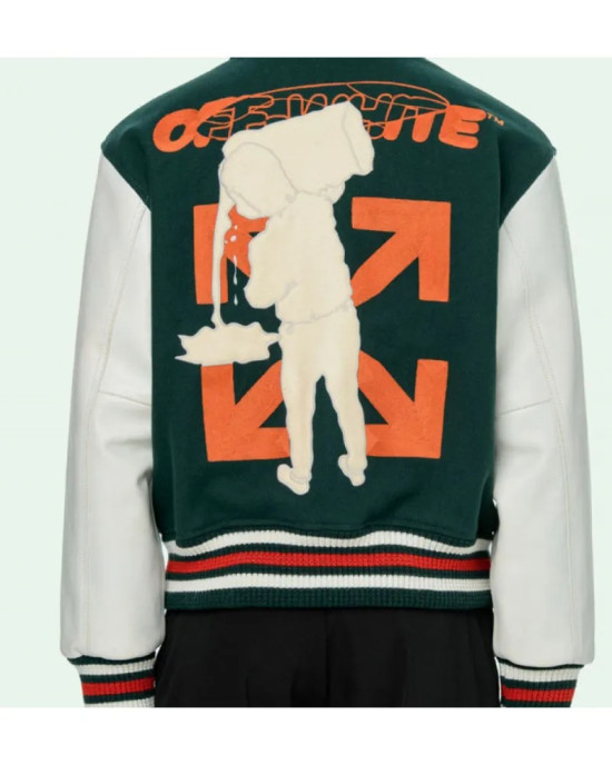 Men's Barrel Off White Varsity Jacket Green Men's Barrel Off White Varsity Jacket Green