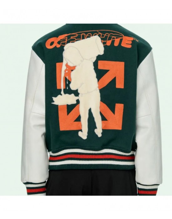 Men's Barrel Off White Varsity Jacket Green