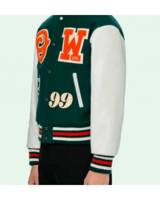 Men's Barrel Off White Varsity Jacket Green Men's Barrel Off White Varsity Jacket Green