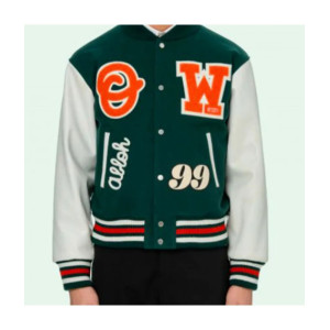 Men's Barrel Off White Varsity Jacket Green