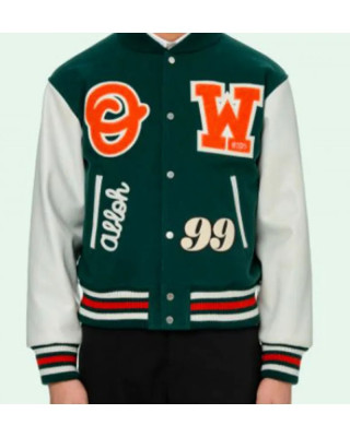 Men's Barrel Off White Varsity Jacket Green