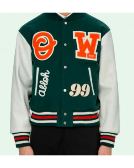 Men's Barrel Off White Varsity Jacket Green Men's Barrel Off White Varsity Jacket Green