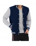 Men's Baseball Style Grey and Blue Varsity Jacket