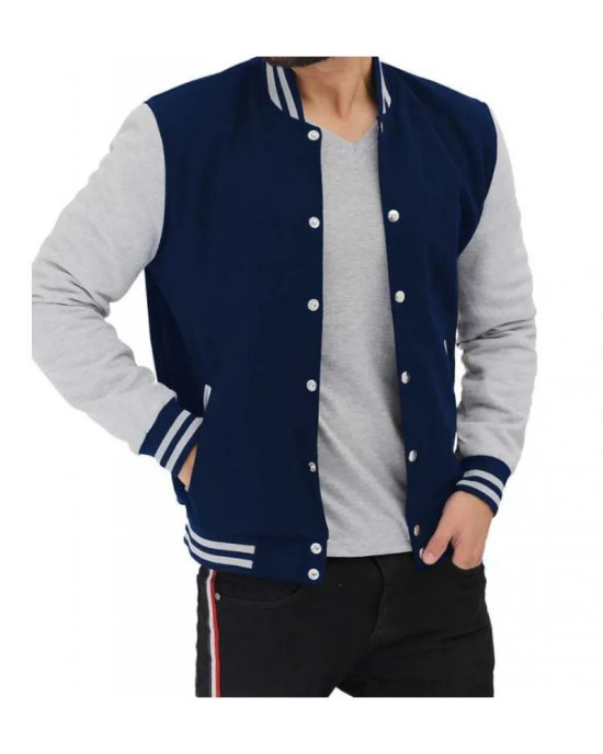 Men's Baseball Style Grey and Blue Varsity Jacket Men's Baseball Style Grey and Blue Varsity Jacket