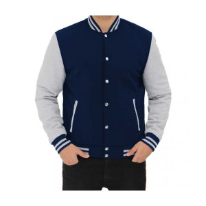 Men's Baseball Style Grey and Blue Varsity Jacket