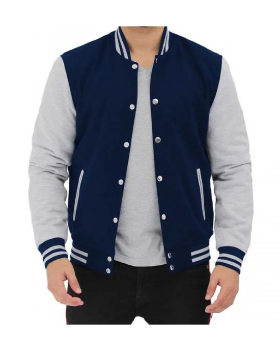 Men's Baseball Style Grey and Blue Varsity Jacket Men's Baseball Style Grey and Blue Varsity Jacket