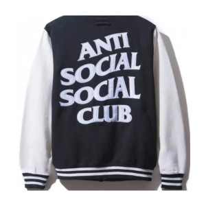 Men's Black and White Anti Social Social Club Bomber Varsity Jacket