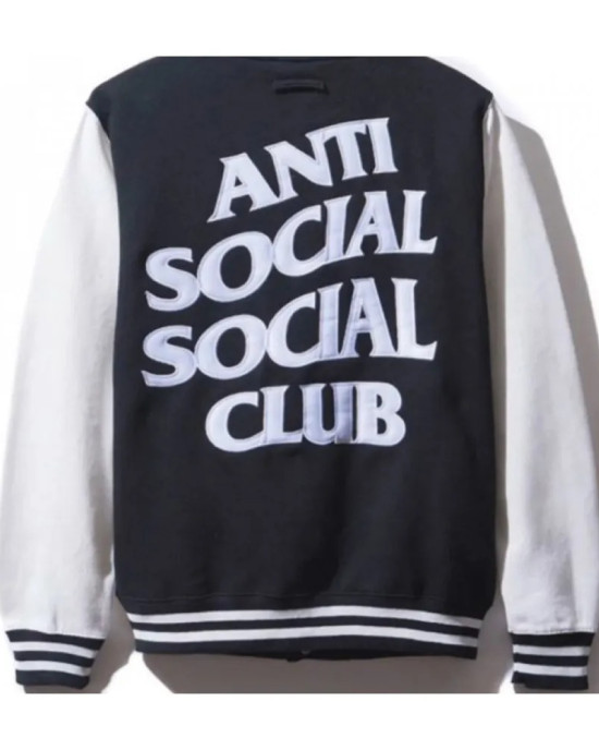 Men's Black and White Anti Social Social Club Bomber Varsity Jacket Men's Black and White Anti Social Social Club Bomber Varsity Jacket
