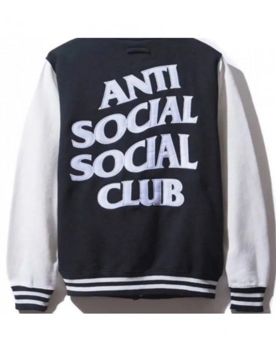 Men's Black and White Anti Social Social Club Bomber Varsity Jacket