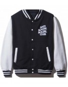 Men's Black and White Anti Social Social Club Bomber Varsity Jacket