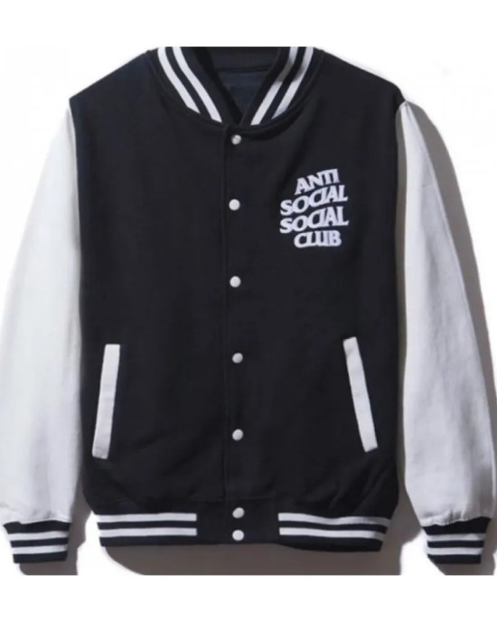 Men's Black and White Anti Social Social Club Bomber Varsity Jacket Men's Black and White Anti Social Social Club Bomber Varsity Jacket