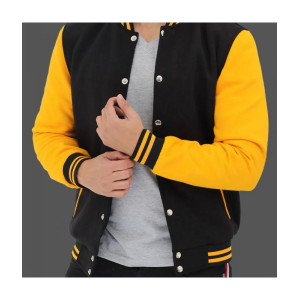 Men's Black and Yellow Baseball Varsity Jacket