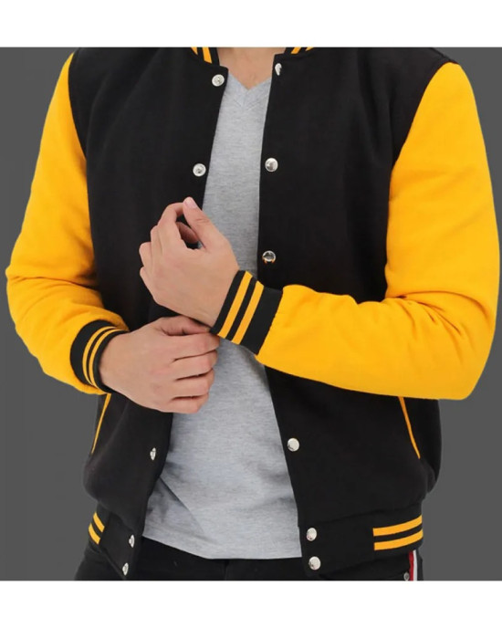 Men's Black and Yellow Baseball Varsity Jacket Men's Black and Yellow Baseball Varsity Jacket