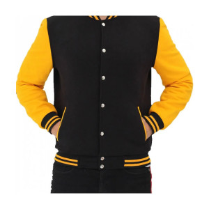Men's Black and Yellow Baseball Varsity Jacket