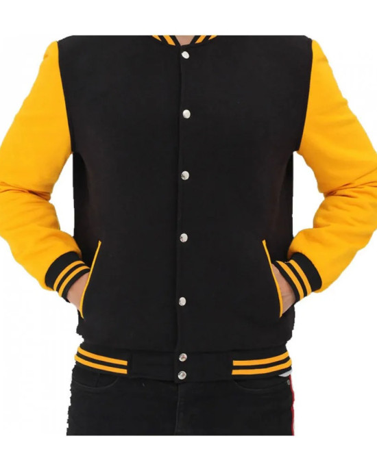 Men's Black and Yellow Baseball Varsity Jacket Men's Black and Yellow Baseball Varsity Jacket