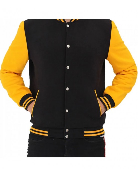 Men's Black and Yellow Baseball Varsity Jacket