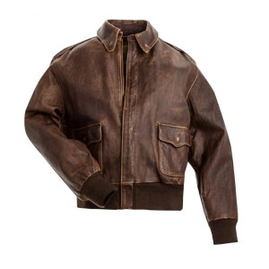 Men's Brown Real A2 Flight Pilot Bomber Distressed Cow Leather Jacket