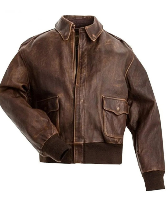 Men's Brown Real A2 Flight Pilot Bomber Distressed Cow Leather Jacket Men's Brown Real A2 Flight Pilot Bomber Distressed Cow Leather Jacket