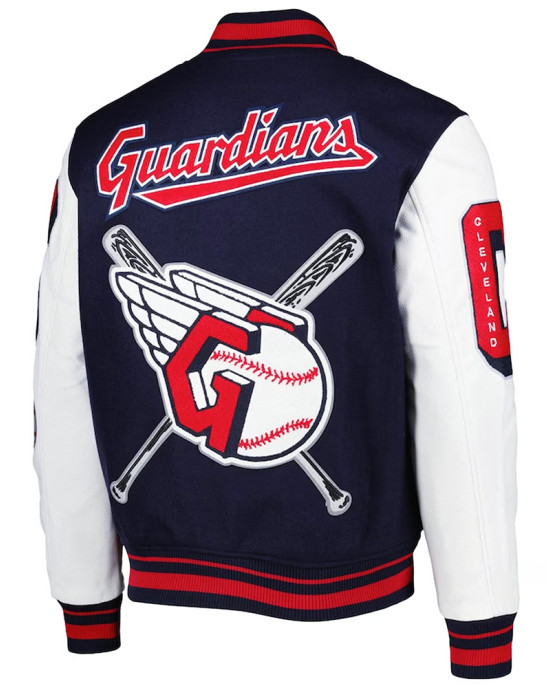 Men's Cleveland Guardians Mash Up Logo Varsity Navy Jacket Men's Cleveland Guardians Mash Up Logo Varsity Navy Jacket