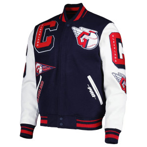 Men's Cleveland Guardians Mash Up Logo Varsity Navy Jacket