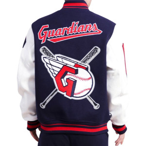Men's Cleveland Guardians Mash Up Logo Varsity Navy Jacket