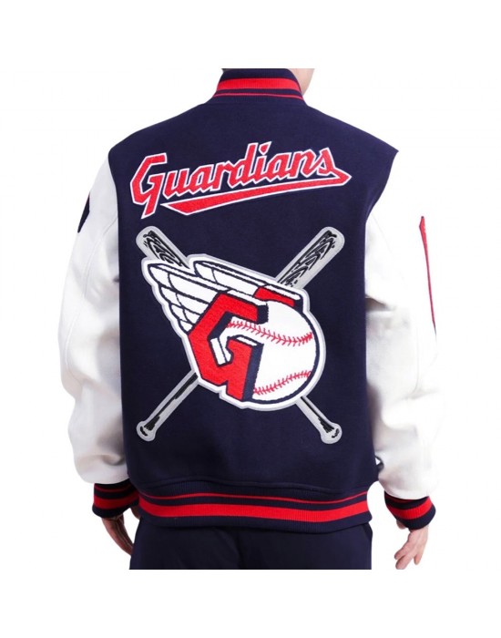 Men's Cleveland Guardians Mash Up Logo Varsity Navy Jacket