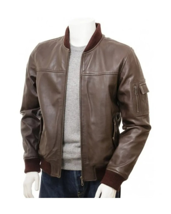 Men's Dark Brown Classic Elegant Leather Bomber Jacket Men's Dark Brown Classic Elegant Leather Bomber Jacket