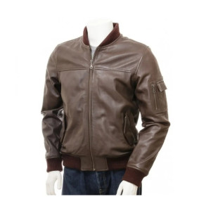 Men's Dark Brown Classic Elegant Leather Bomber Jacket
