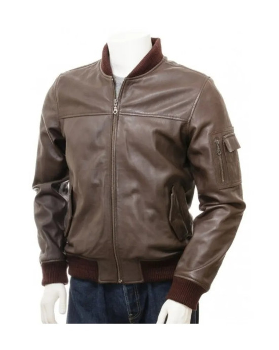 Men's Dark Brown Classic Elegant Leather Bomber Jacket Men's Dark Brown Classic Elegant Leather Bomber Jacket