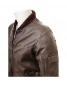 Men's Dark Brown Classic Elegant Leather Bomber Jacket