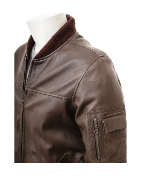 Men's Dark Brown Classic Elegant Leather Bomber Jacket Men's Dark Brown Classic Elegant Leather Bomber Jacket