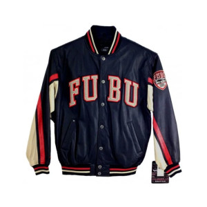 Men's FUBU Blue Leather Varsity Jacket