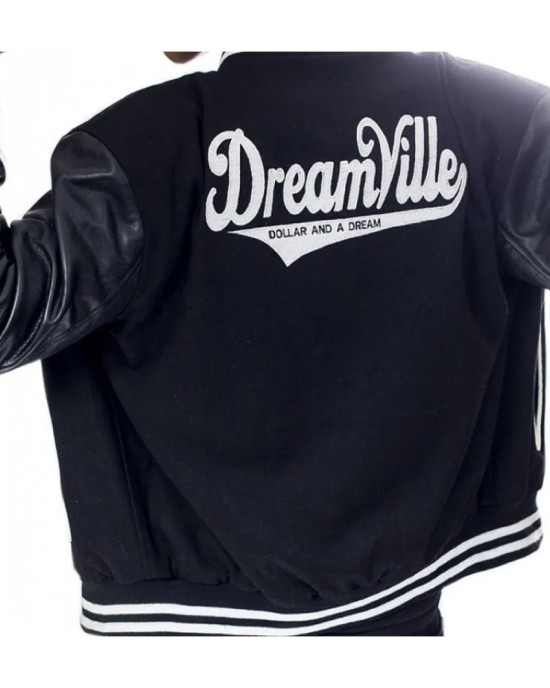 Men's J Cole Dreamville Tour Bomber Varsity Black Jacket Men's J Cole Dreamville Tour Bomber Varsity Black Jacket
